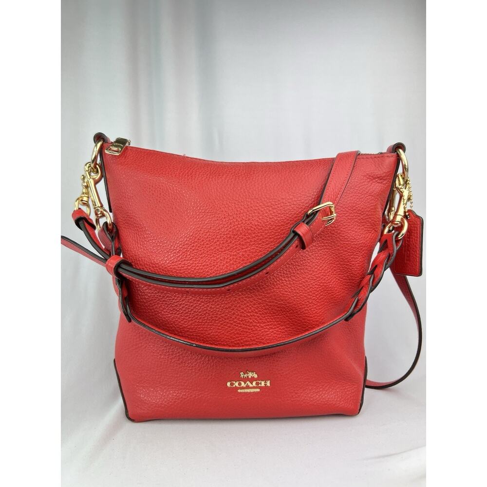 COACH Mini Abby Duffel Shoulder Crossbody Bag RED Pebble Leather - Picture 7 of 16